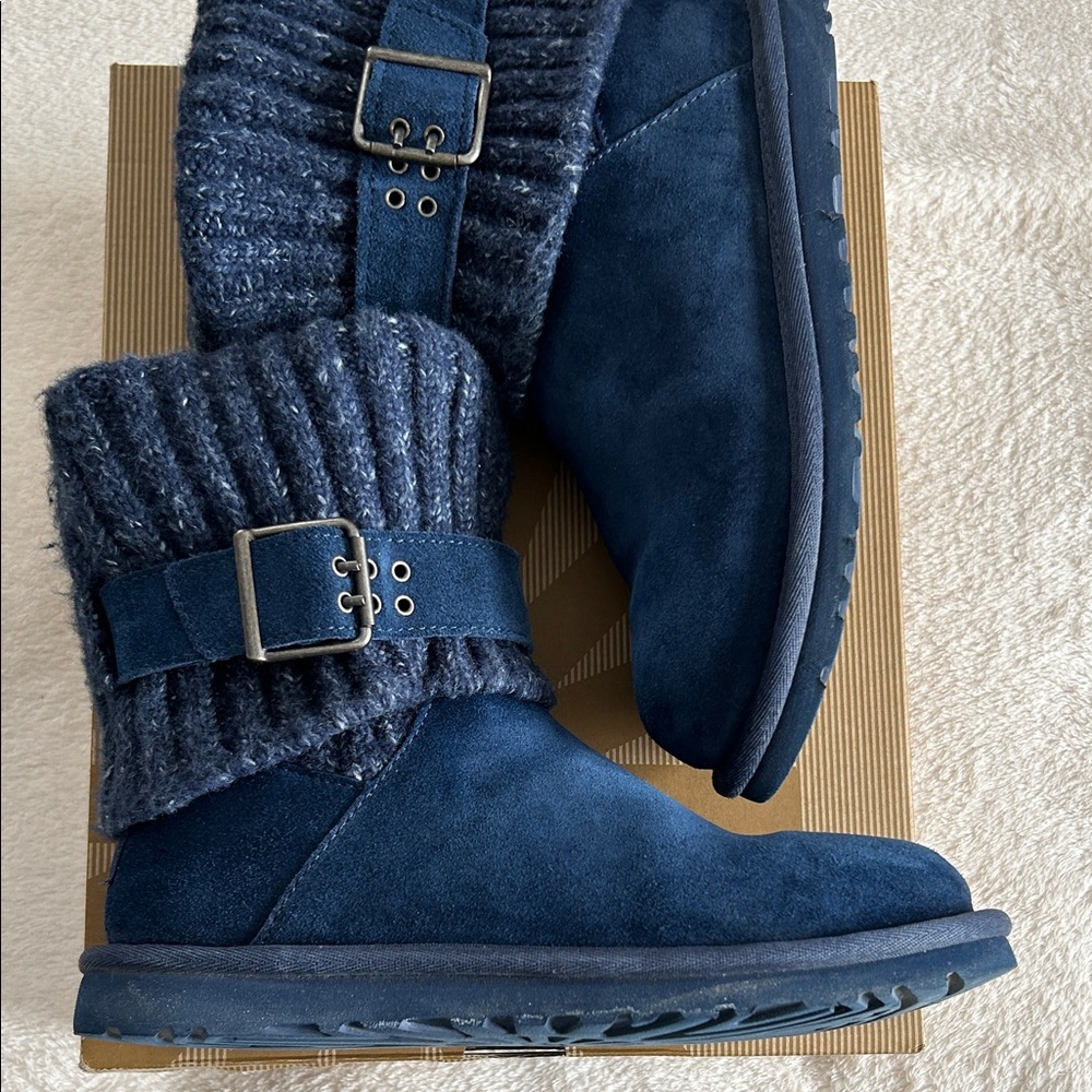 UGG Cambridge Navy Suede Knit Cuff Boots
